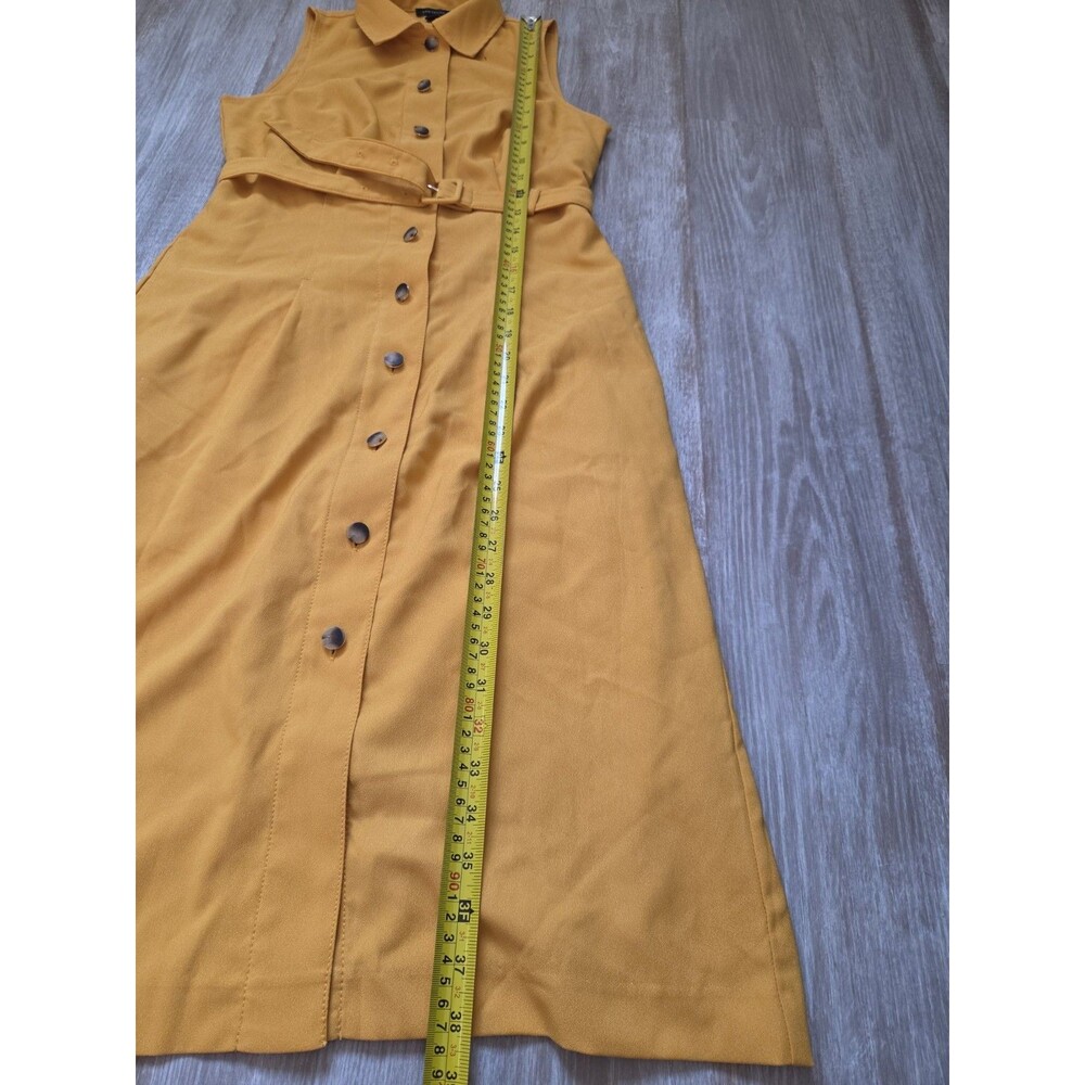Ann Taylor Mustard Yellow Sleeveless Belted Button Front Midi Shirt Dress 0P EUC - Picture 10 of 11
